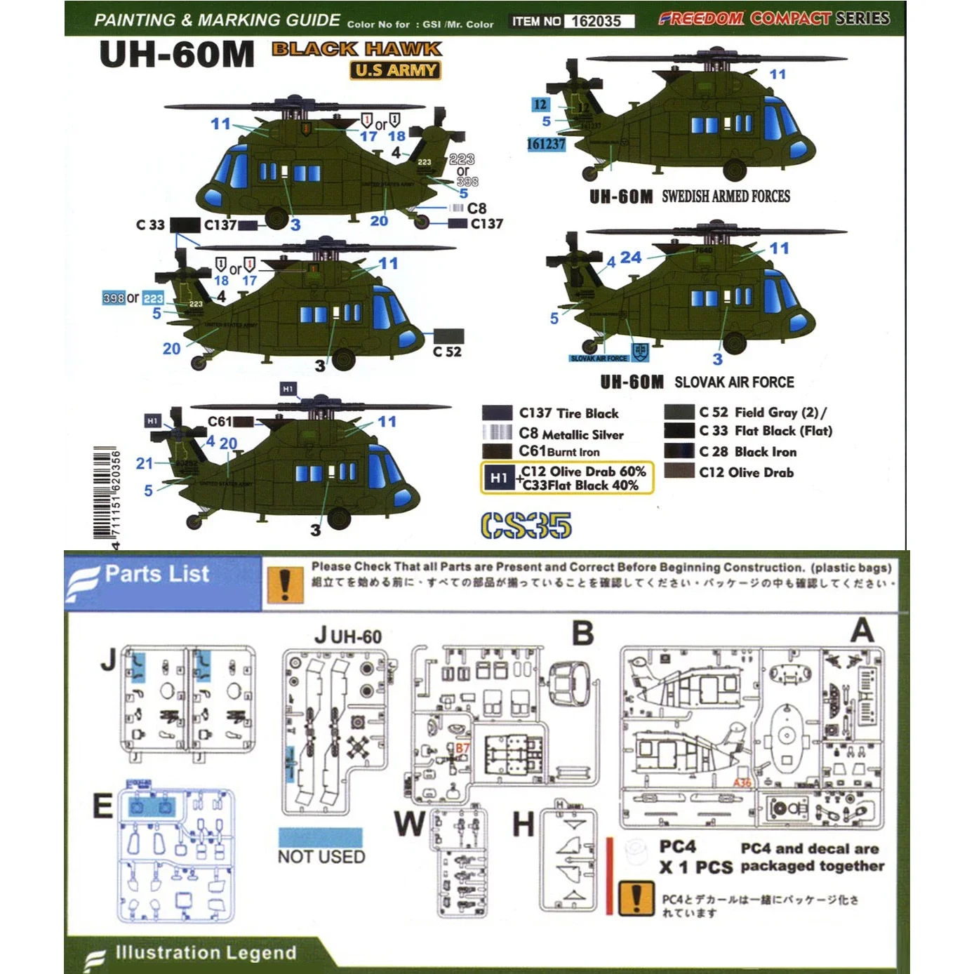 Freiheit montage modell kit f162035 UH-60M q-edition hubschrauber mit pilot