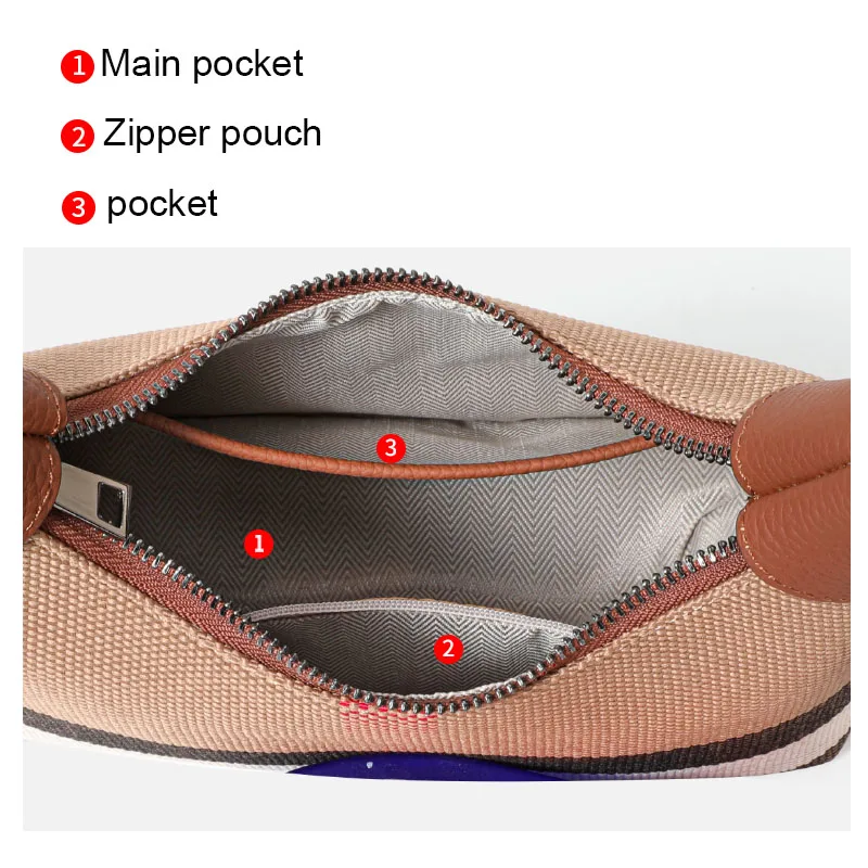Genuine Cowhide Leather Canvas Plaid Women Hobo Bag, Portable Crossbody Bag, Mini Purse with Decor Charm for Travel