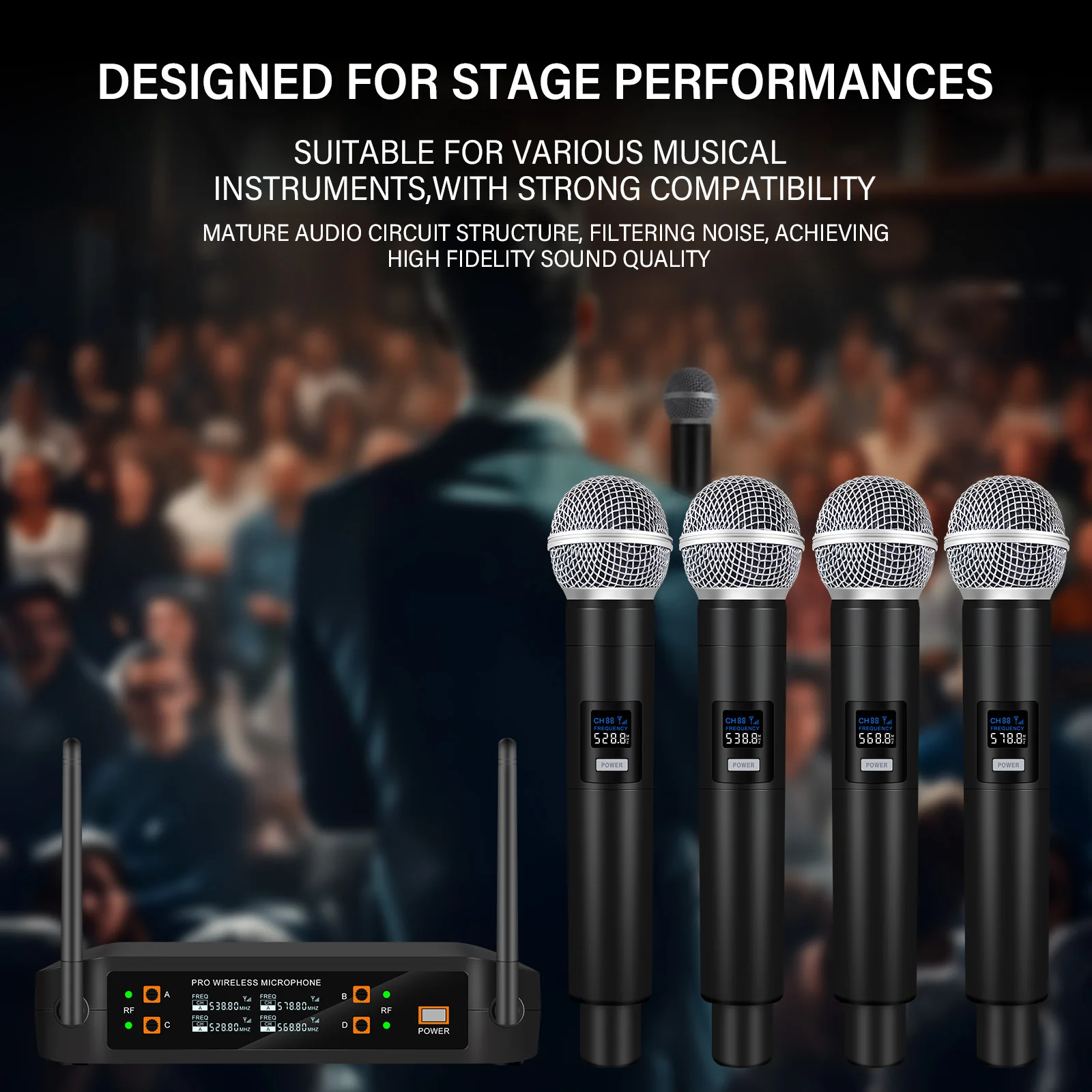 Wireless Microphone, Professional 4 Channels Karaoke Handheld System for Home Karaoke, Meeting, Party, Church, DJ, Wedding, Home