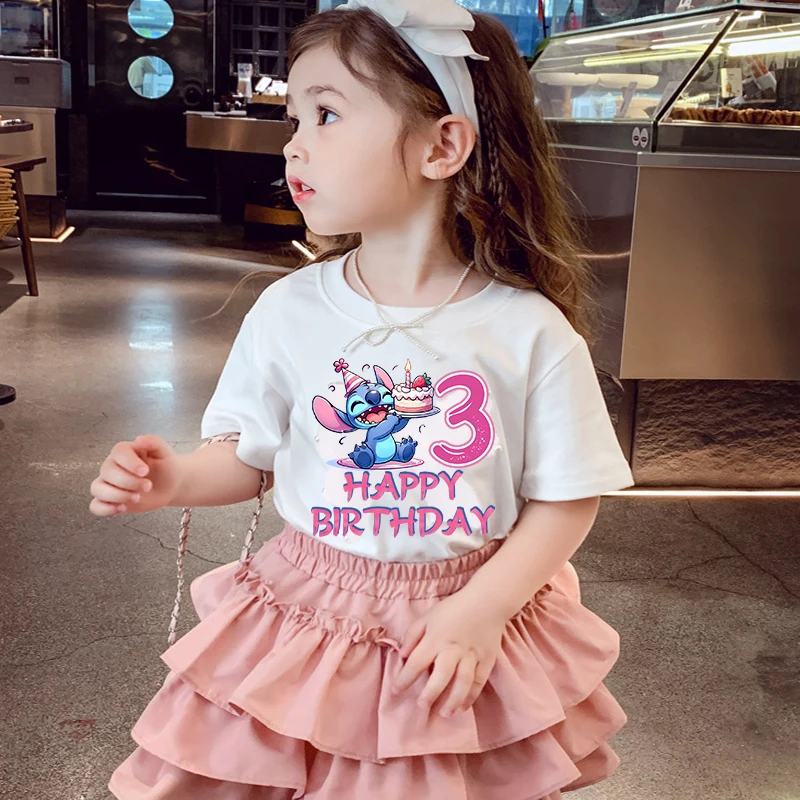 

Stitch Disney Cartoon Short-sleeved Shirt Pile Up Skirt 2pcs 1-10 Birthday Kids T-shirts Baby Party T-Shirt Girls Party T-Shirt