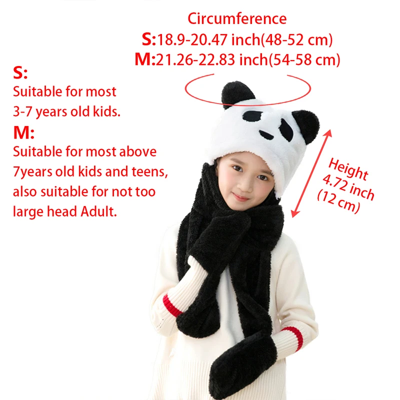 3 in 1 Winter Animal Hat Scarf Mitten Combo Panda Bear Cute Hood Hoodie Hats Plush Animal Beanie