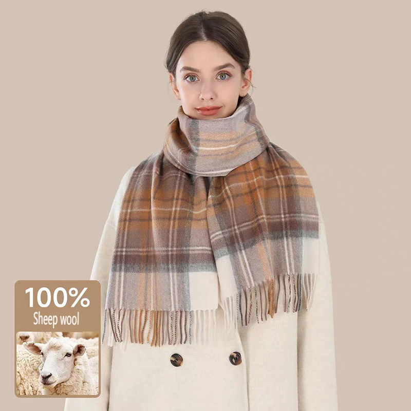 

Winter Thickened 100% Pure Wool Scarf Women's Plaid Cashmere Scarf Couple Style Birthday Gift Warm Cozy Neck Warmer Wrap