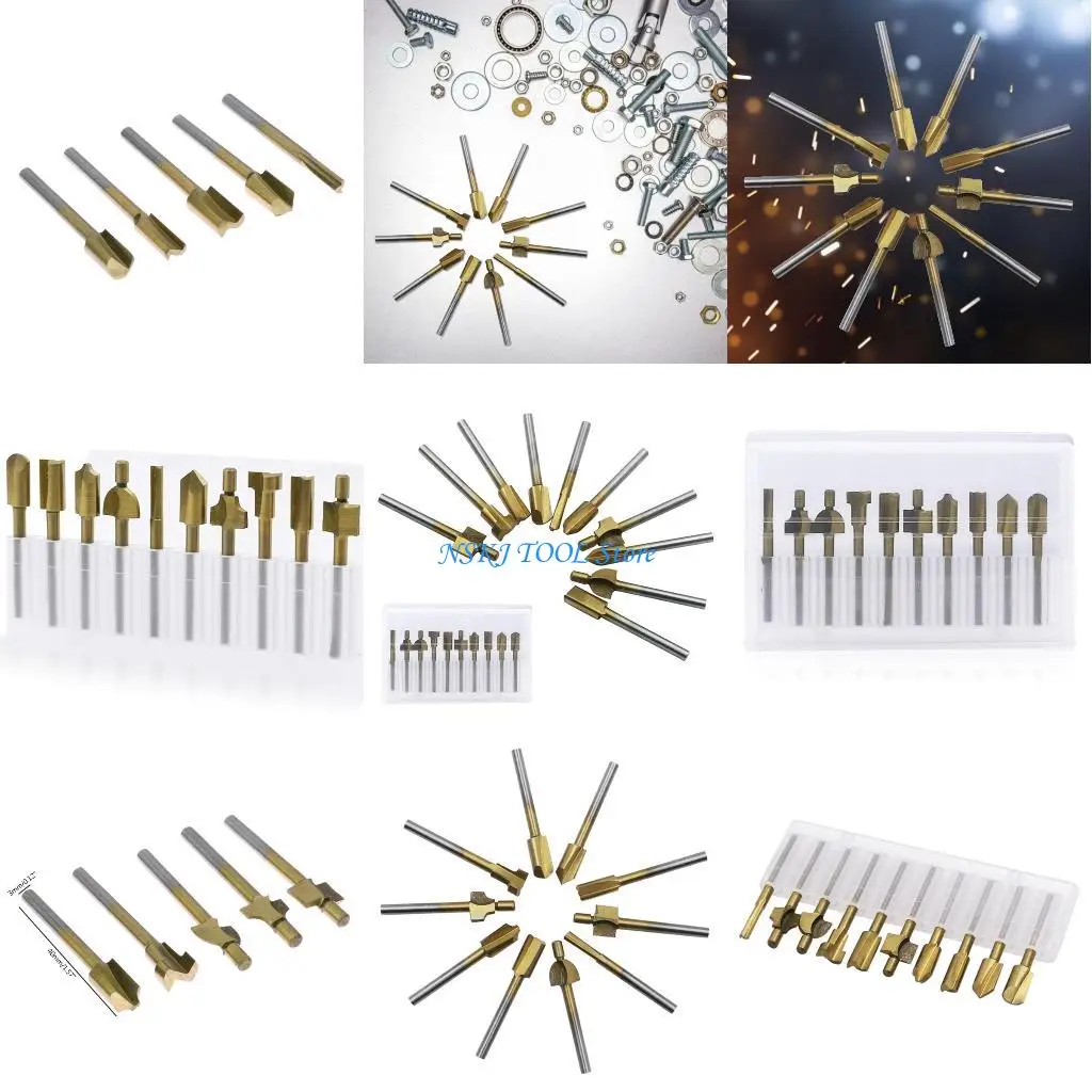 

L8RC 10Pcs/set Shanks Milling Cutter Routers Bit Set Cutter Carbides Shanks