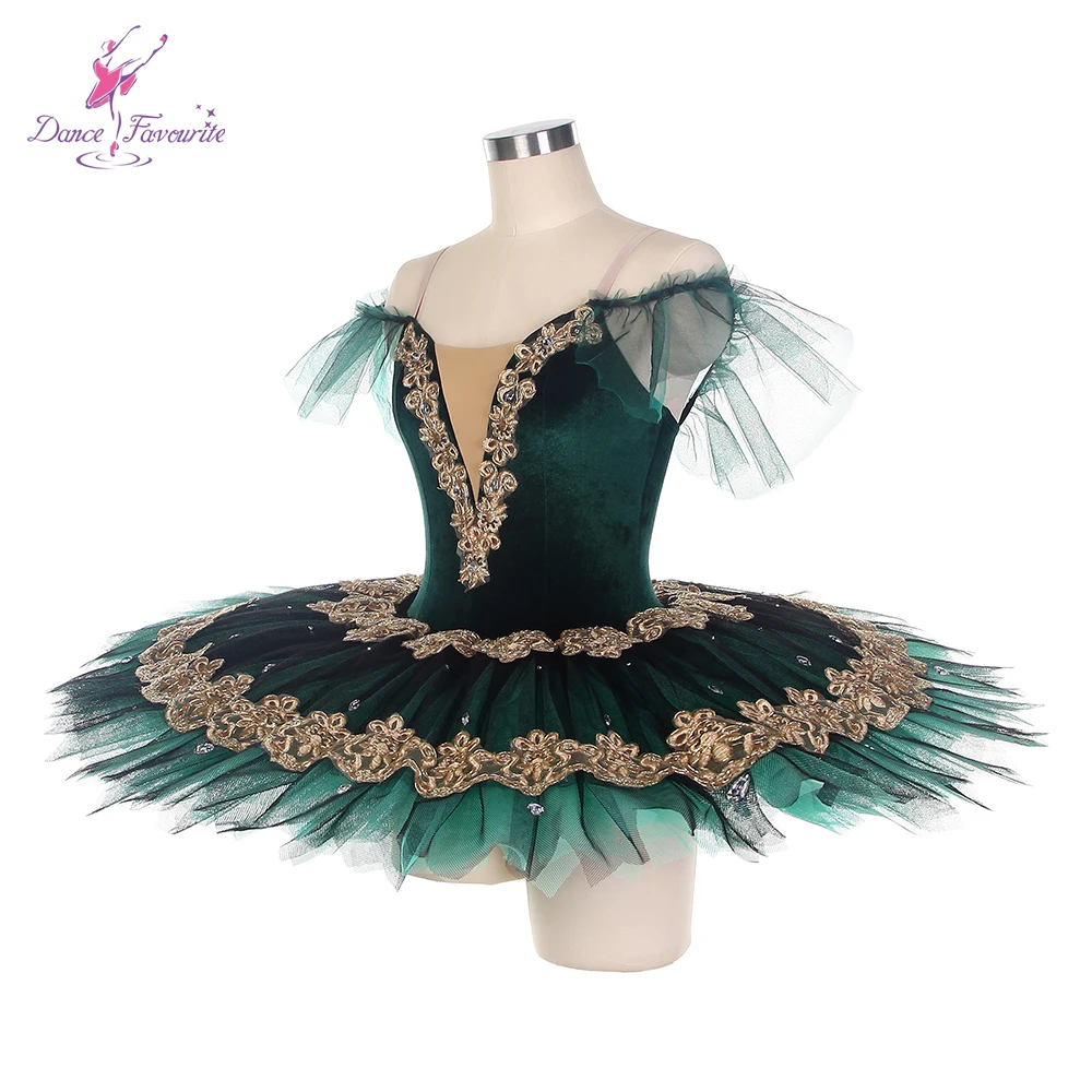 Dance Favourite Ballet Tutus BLL483 Green Velvet Bodice Pre-professional Ballet Tutu with Gold Trims Green Tutus