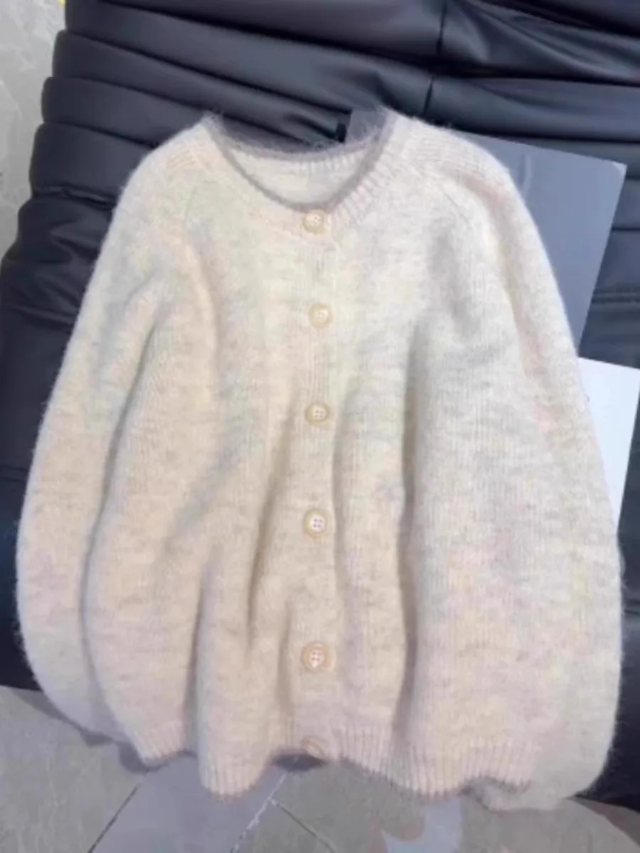 

Spring Autumn New Loose Casual Sweater Cardigan Women's Soft Korean Edition O-Neck Knitted Splicing Color Design Sense Top