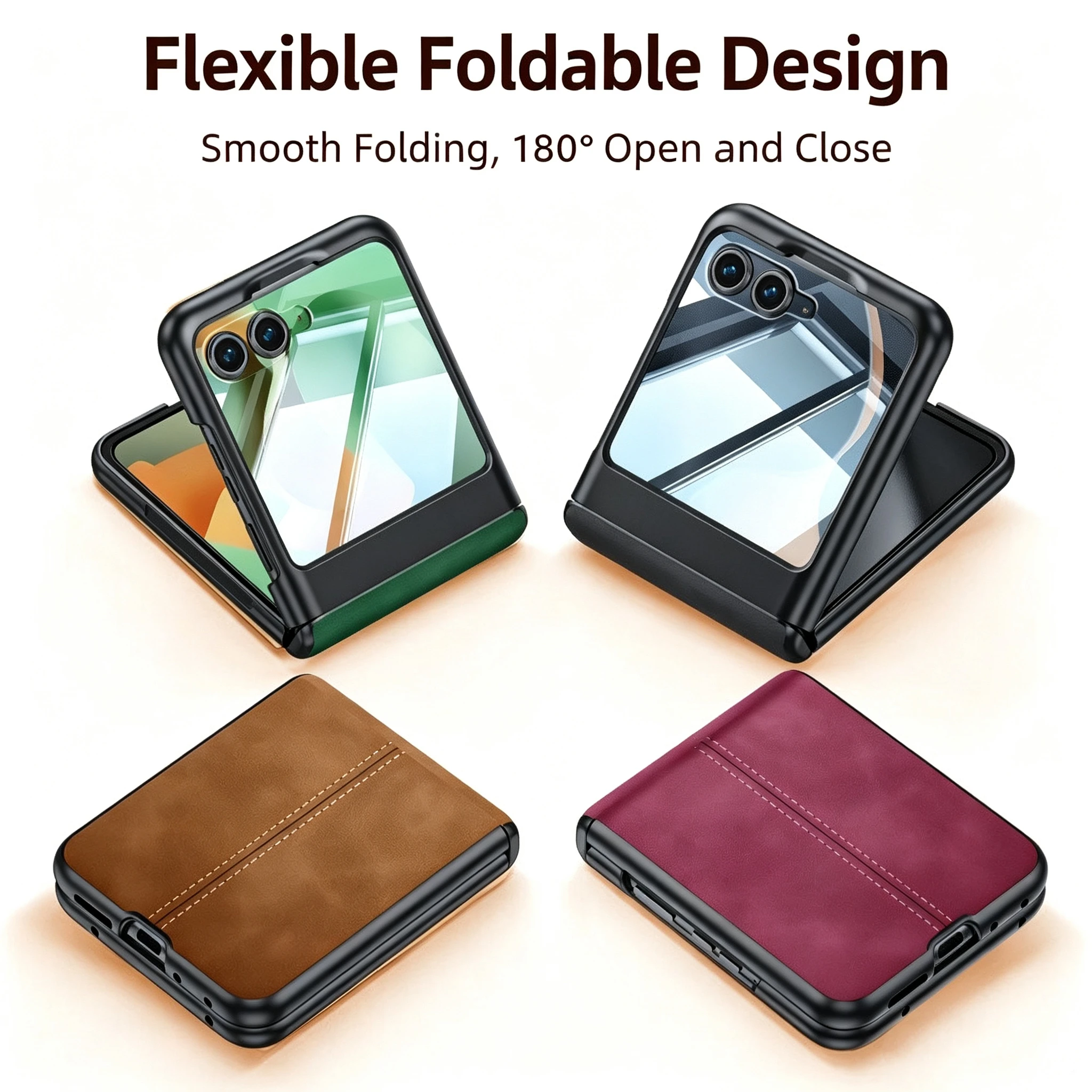 Etui biznesowe ze skóry owczej do Motorola Razr 50 Ultra 60, folia ochronna na ekran do Razr70 Ultra Plus, etui z ochroną na środkowy zawias, odporne na wstrząsy. — zdjęcie produktu 3