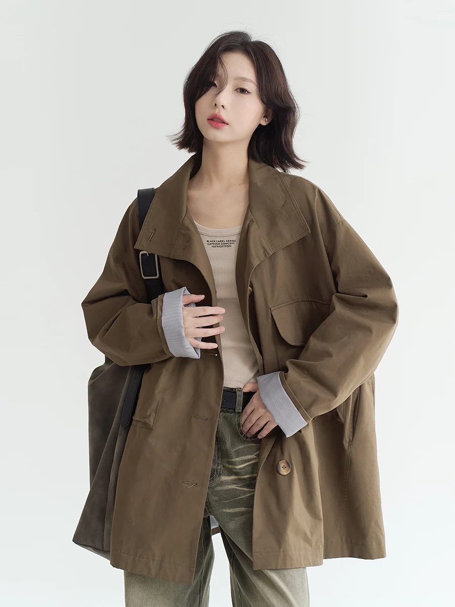 

Универсальное женское свободное пальто с музеем авитации, весна 2023, новинка Sle Long Sve, застежка на одной пуговице, чистый цвет