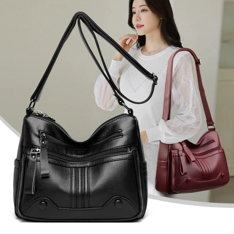 2024 New Middle-aged Women\'s Bag Multi-layer Large-capacity Shoulder Soft Leather Atmospheric Versatile Crossbody Bags for Women