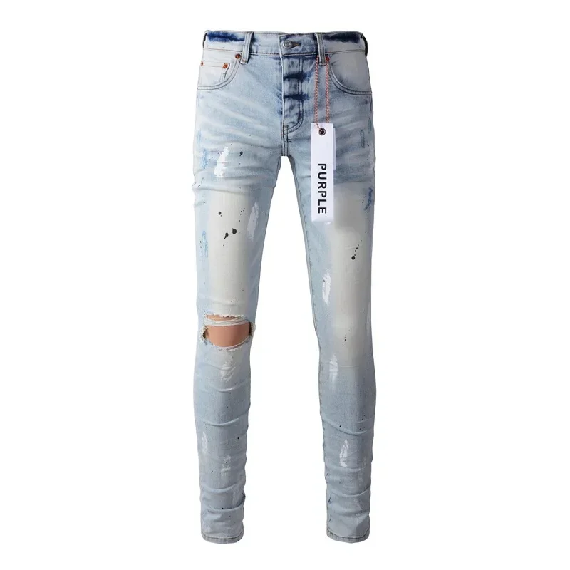 Purple brand jeans 1:1 High street blue RIPS do vintage high quality repair low elevation skinny denim trousers pants