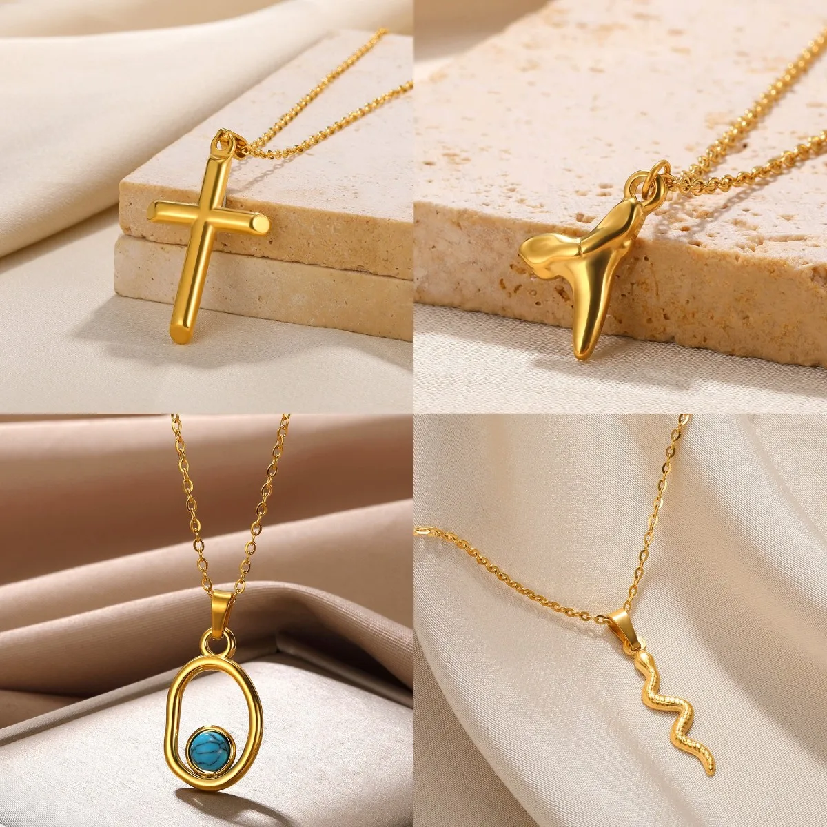 Classic Stainless Steel Snake Chain Pendant Necklace Minimalist Gold Color Cross Necklace Retro Elegant Jewelry Free shipping