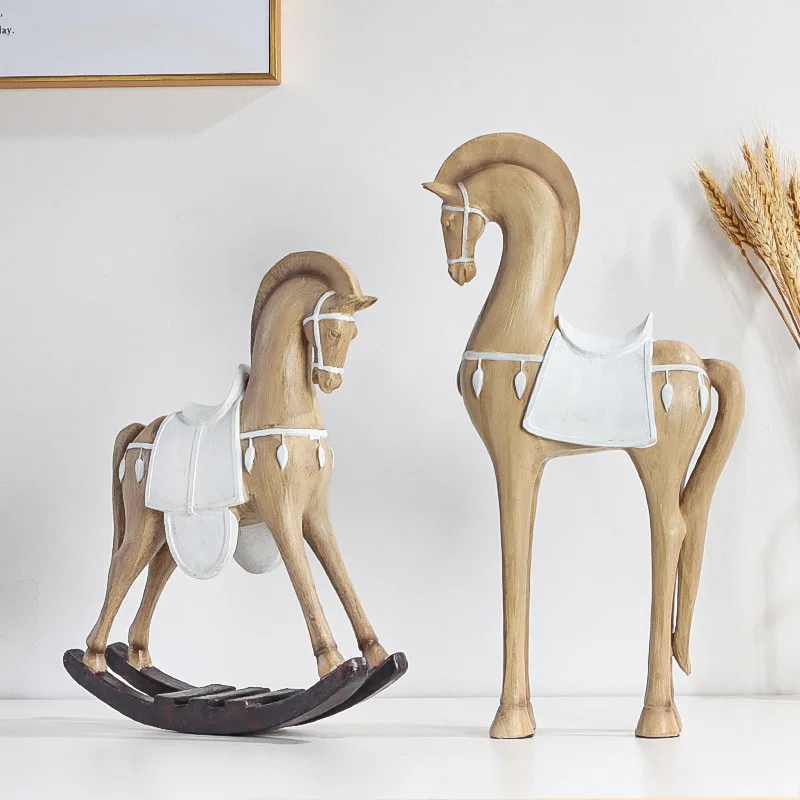 

Creative Vintage Animal Figurine Nordic Wood-Grain Resin Craft Horse Head Decor for Living Room Office