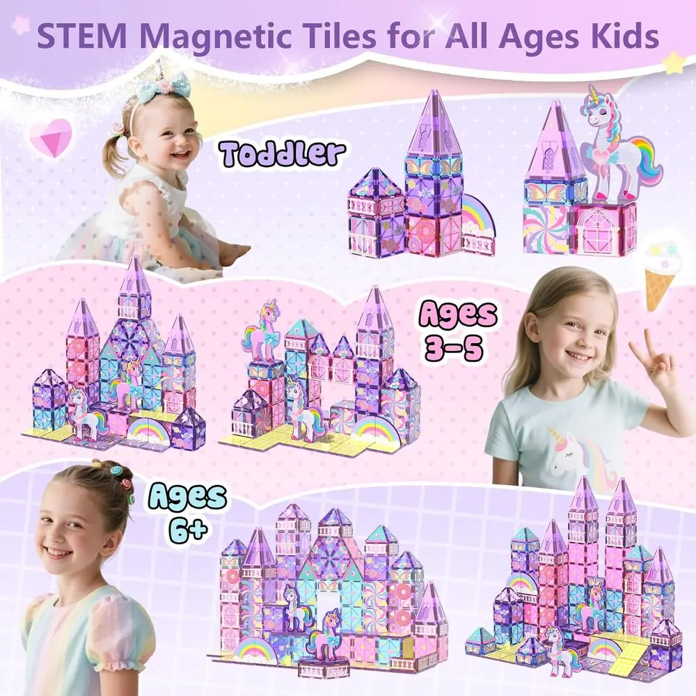 Unicorn Magnetic Building Blocks - STEM Educational Toys for Kids Ages 3-8, Ideal Gift for Toddlers & Preschoolers