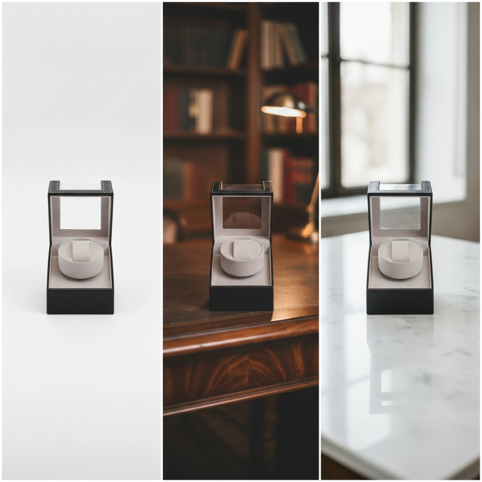 Automatic Watch Winder Power-Adapter Watch Winder with Clear Window Box Elegant Stylish for Travelers, Travel, Nightstand