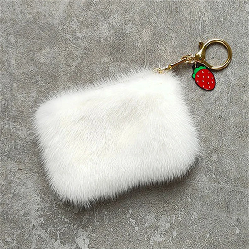 Women's Luxury Fur Card Bag High-end Mink Fur Mini Card Bag With Solid Color Design Simple Plush Coin Purse