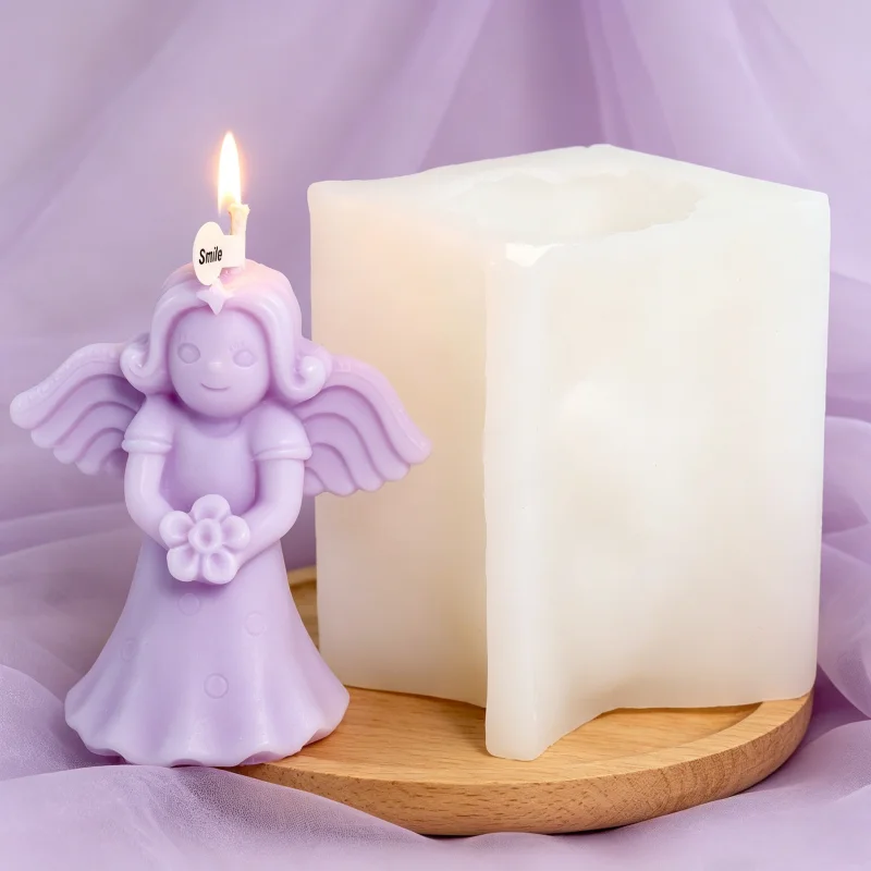 Angel Hugging Teddy Bear Silicone Candle Mold Cherub Bear Flower Heart  DIY Aroma Resin Soap Plaster Mould Baby Shower Home Dec - view 5