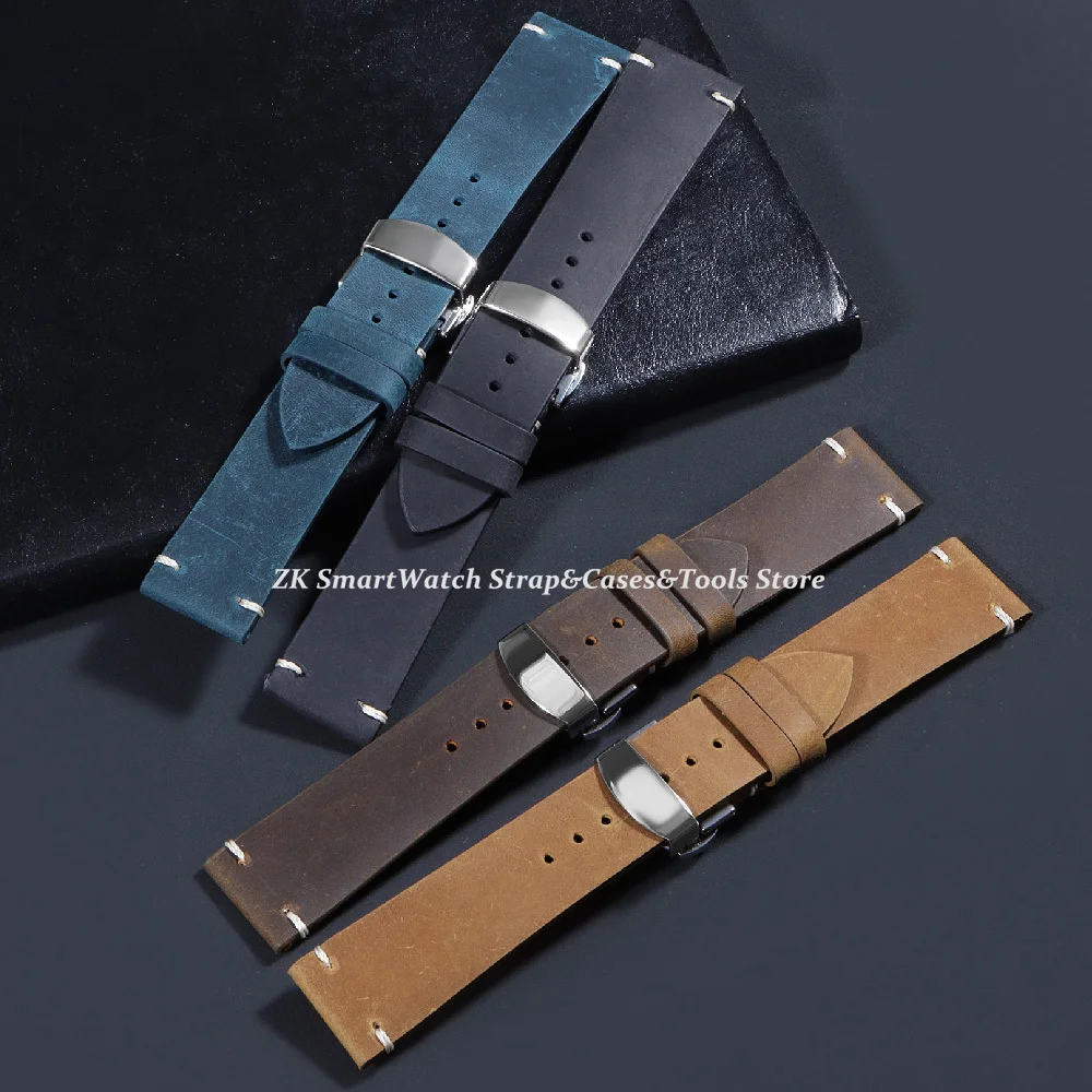 Retro Leather Watch Strap 18mm 20mm 22mm 24mm Watch Band Waterproof Watchdives Bracelet for Men Watch Accessories Wristband Belt