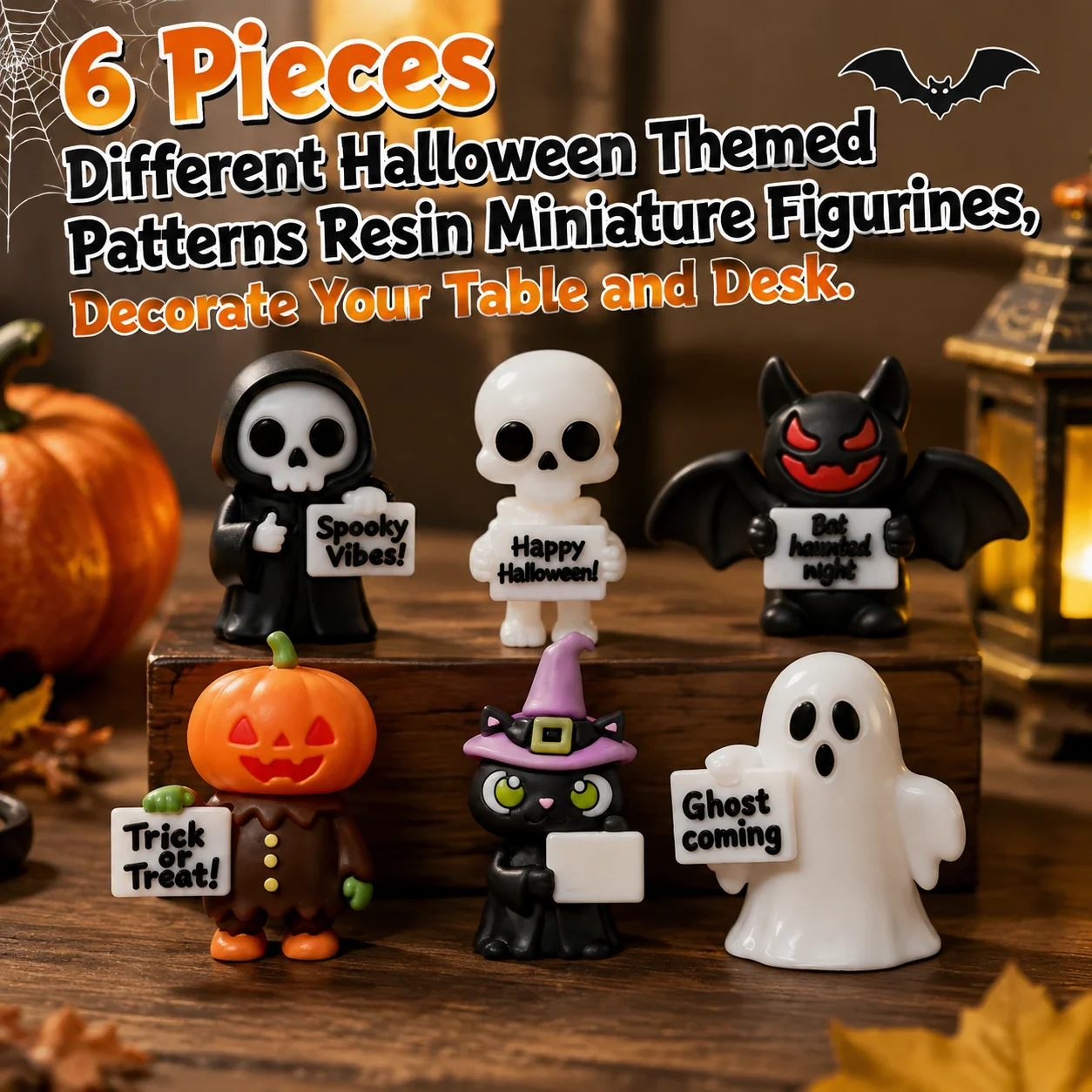 24pcs Halloween Mini Resin Figures 6 Styles Small Figures for Halloween Party Favors Bag Fillers Garden Dollhouse Home Decor