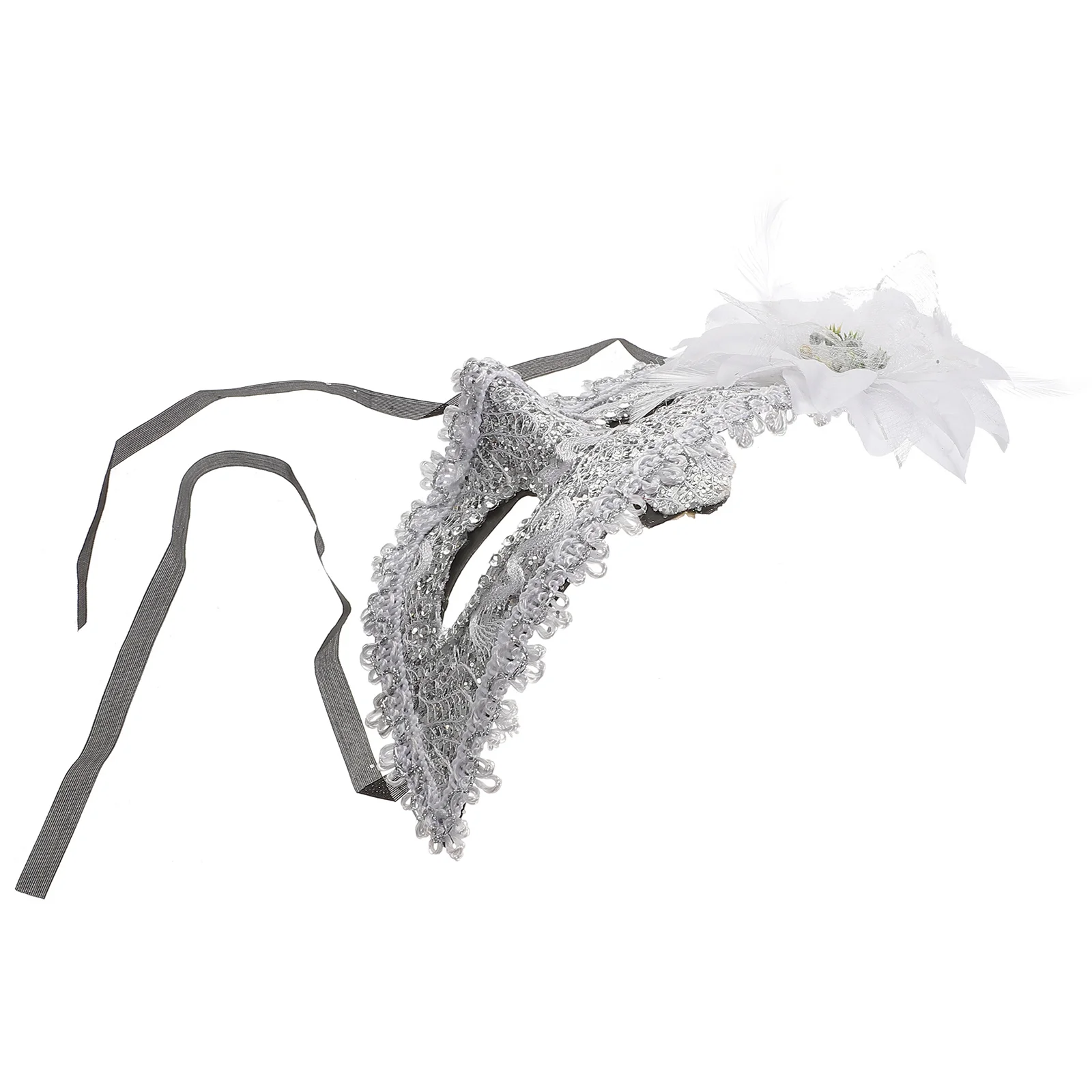 

White Lace Mask Venetian Design Sparkling Rhinestones Lily Decoration Fancy Dress Costume Party Halloween Cosplay Accessory