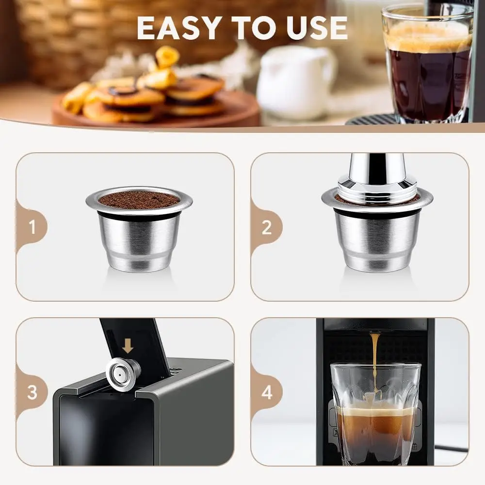 Reusable Coffee Capsule For Nespresso Espresso Crema Cups Stainless Steel Refillable Coffee Pods Filters With Tamper Dosing Ring