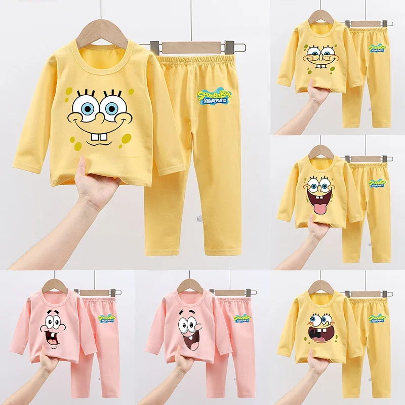 

SpongeBob SquarePants Children's Long Sleeve Pajamas Suit Thicken Warm Anime Cartoon Sleepwear Tops Pants Nightwear Set Clothes