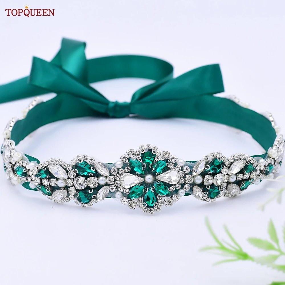 Topqueen Meerdere Stijlen Groene Riem Met Diamanten Bruids Bruiloft Accessoires Strass Vrouwen Jurken Avond Gordels S30