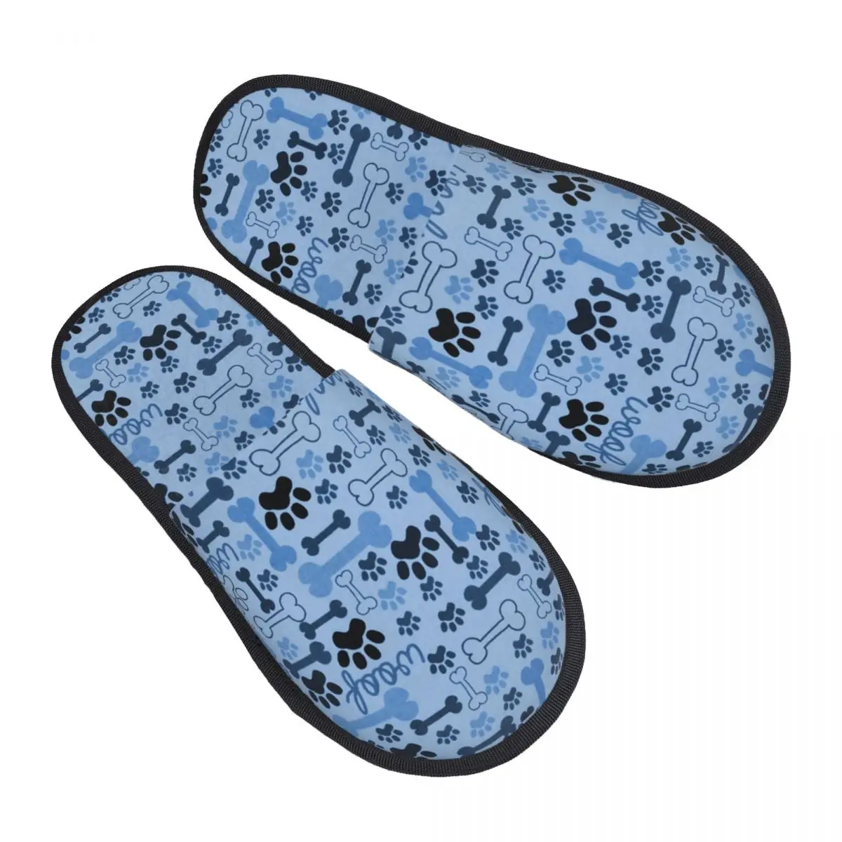 Custom Print Blue Dog Bones And Paw Prints Pattern House Slippers Soft Warm Memory Foam Fluffy Slipper Indoor Outdoor Shoes