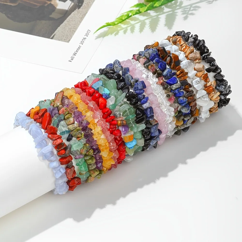 50pc Bulk Natural Gem Stone  Bracelet Irregular Crystal Stretch Chip Beads Nuggets Bracelets Bangles Quartz Wristband for Women