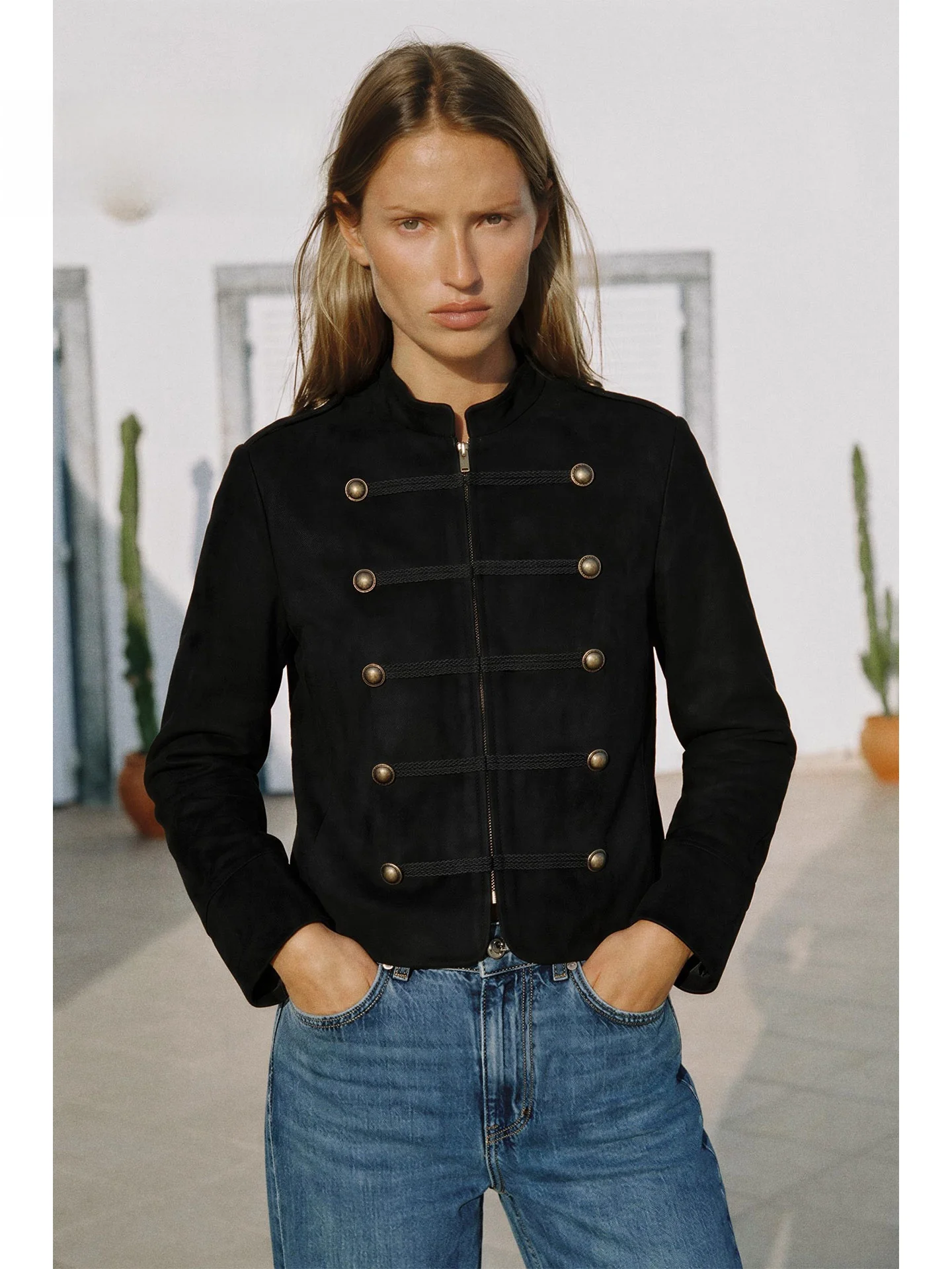 Retro Military Style Short Jacket Motorcycle Windstorm Stand Collar Double Row Buttons Autumn New Arrival Women's Casual Wear