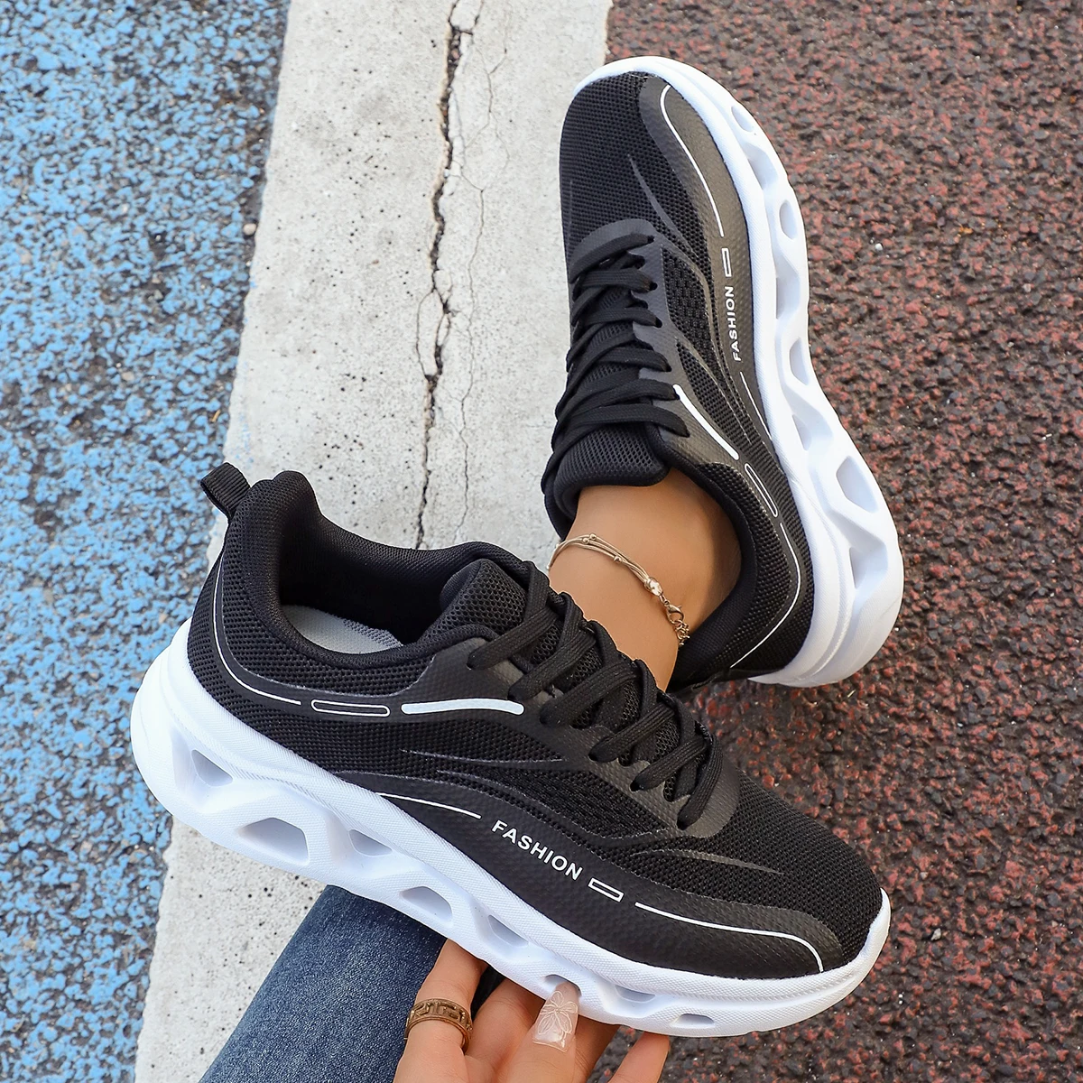 Women's Casual Sneakers, Dark-Colored, Durable Lace-Up Shoes