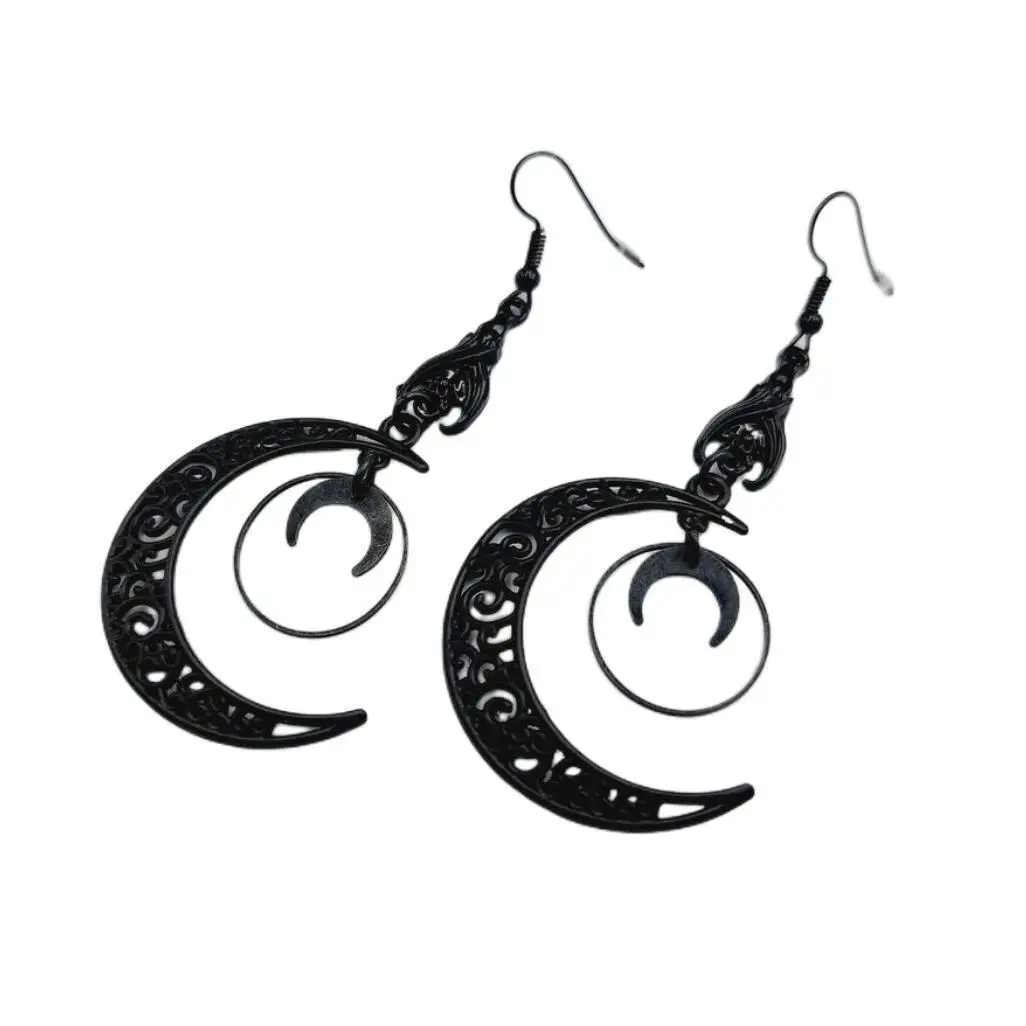

Gothic Sle S Bat Crescent Moon Earrings Faionable Punk Alloy Embedded Artificial Gem Jewelry Accories