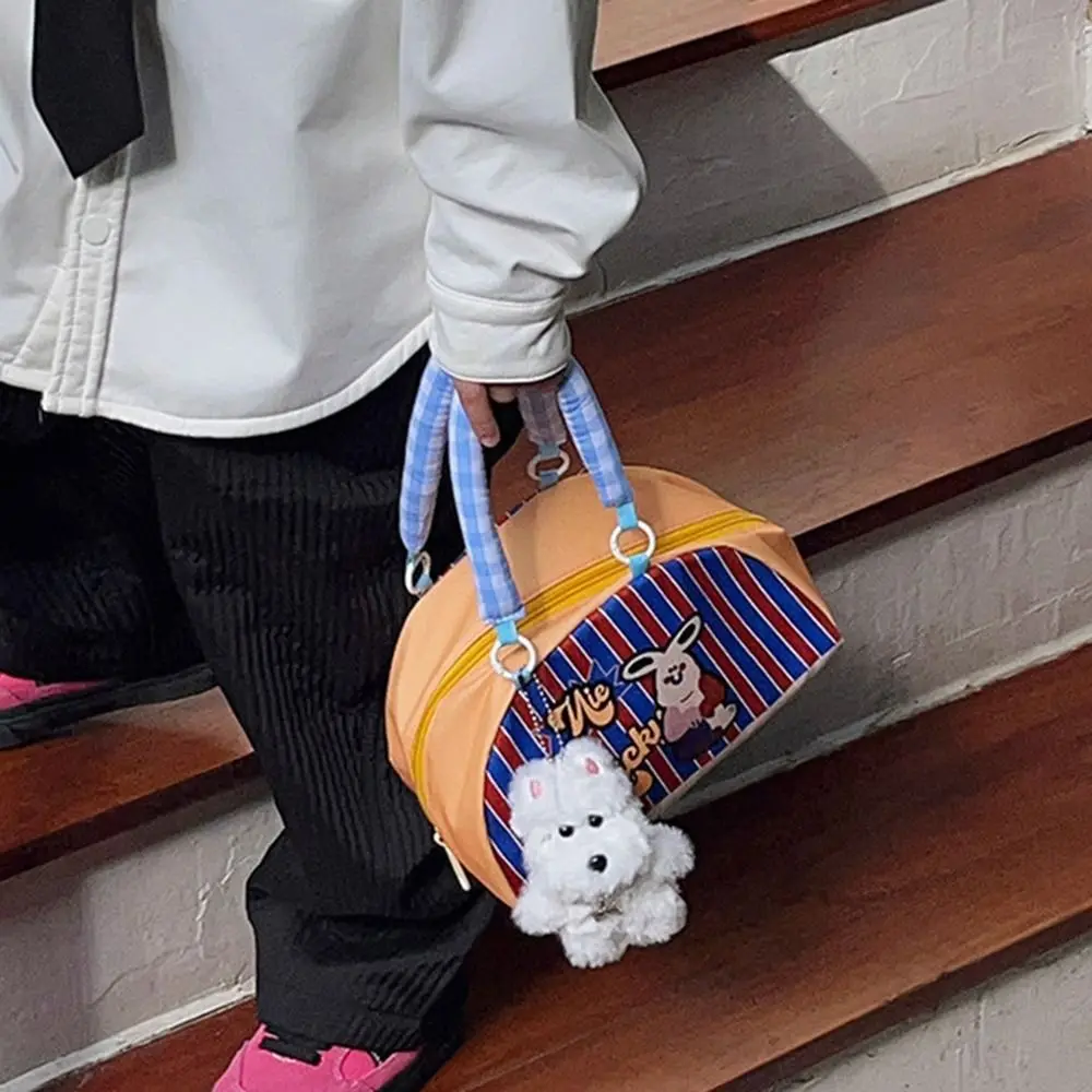 Borsa a mano spogliata per bambini Kawaii Borsa a forma di semicerchio con animali dei cartoni animati in stile coreano Borsa a tracolla leggera in alpaca