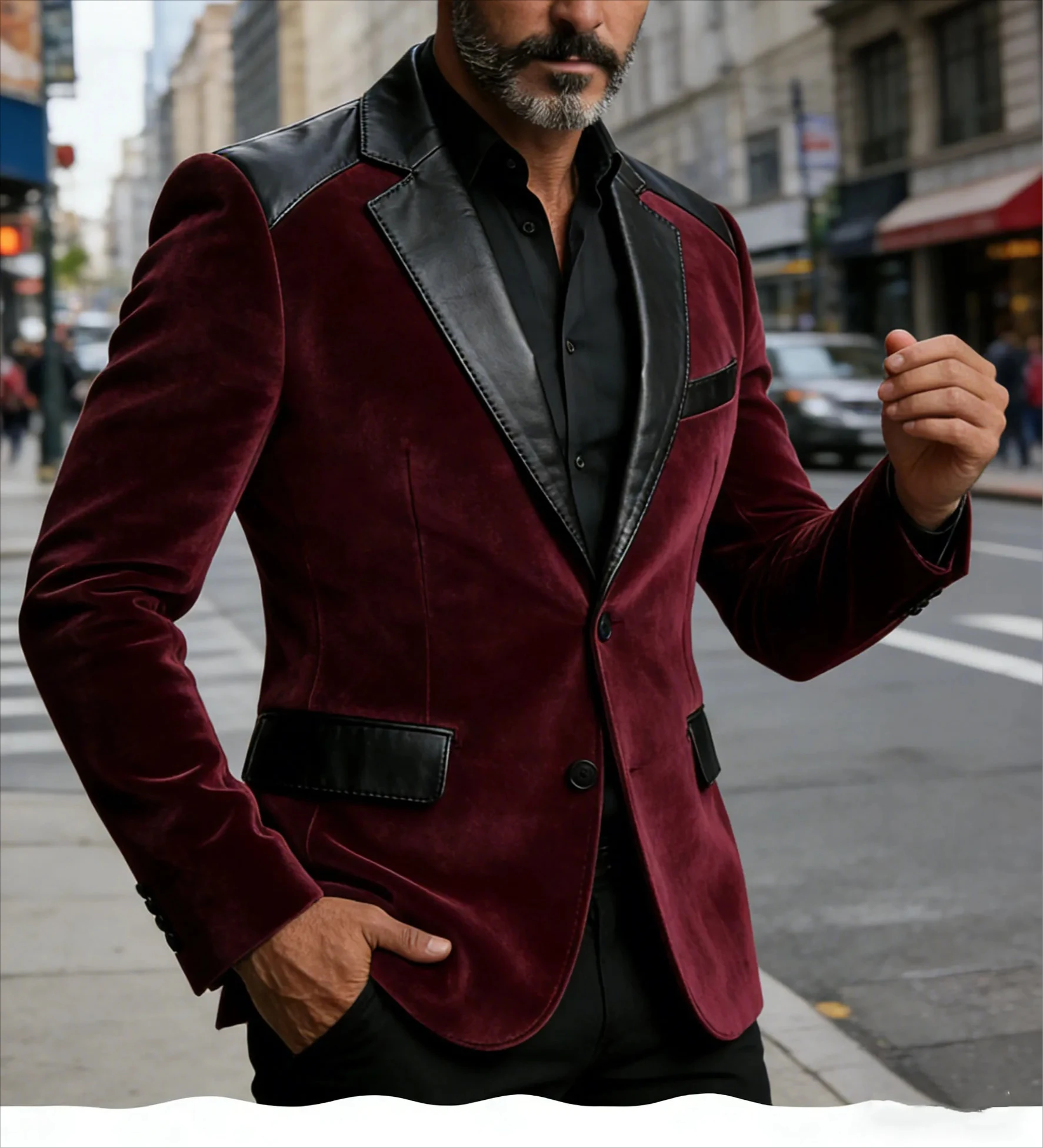 

Men's Velvet Blazer Black Collar Splicing Coat Fashion Elegant Slim Fit Party Weddings Banquets Business Tuxedo Jacket and pants
