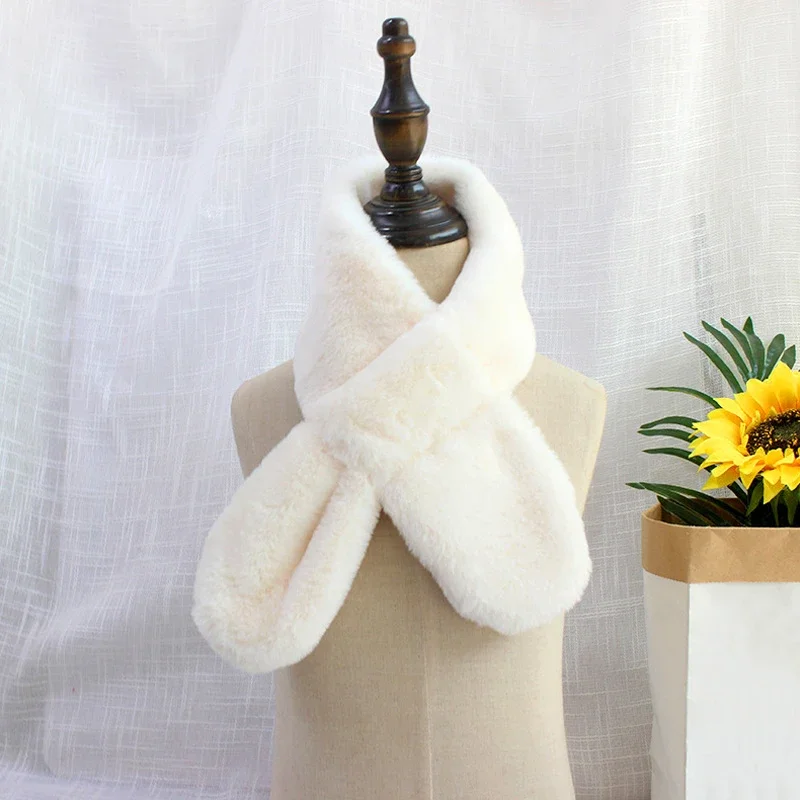 Écharpe épaisse et chaude pour enfants, couverture de cou pour garçons et filles, couleur unie, fausse fourrure de lapin, châle en peluche, écharpe chaude d'hiver à col croisé