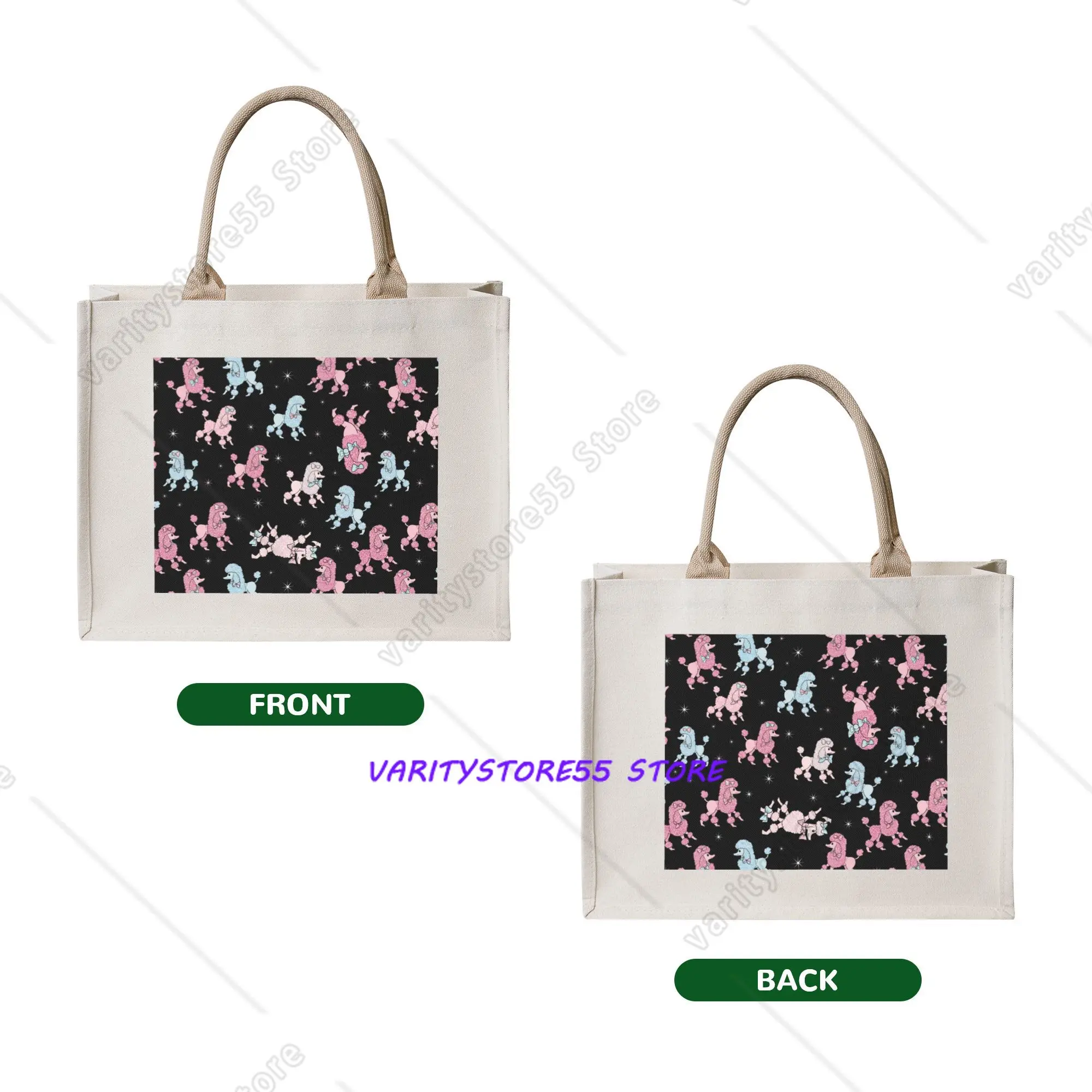 Cute Pink Poodle Graphic Shopping Tote Bags Portable Pudel Dog Lover  Groceries Shopper Shoulder Bag