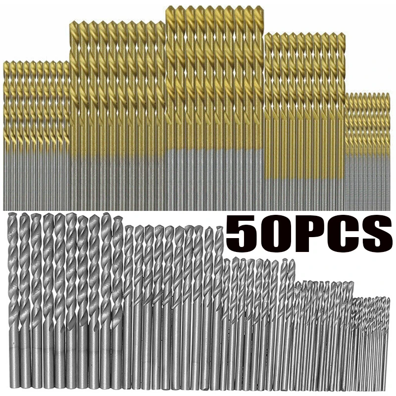 50Pc Titanium Coated Drill Bits HSS High Speed Steel Drill Bits Set Tool Metal Drills Power Tools 1/1.5/2/2.5/3mm Twist Dril