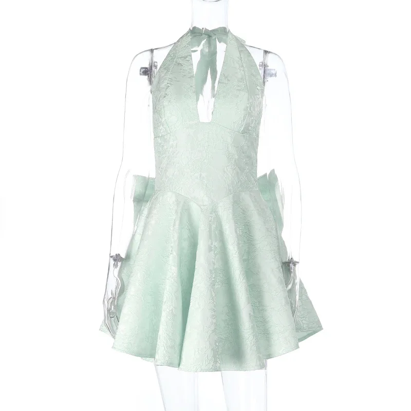 jacquard back bow bodycon dress in mint green Enchanting Elegance Emerald Green Floral Jacquard Midi Dress main image 0