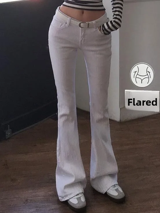 بنطلون جينز نسائي بخصر منخفض وقصة واسعة، ضيق ومريح، بتصميم كوري بلون واحد، يطيل الساق ويبرز المؤخرة مع بطانة داخلية #2