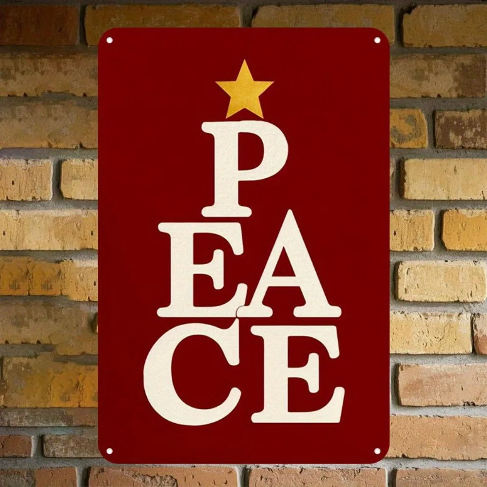 Decorative Sign Metal Iron 1PC Minimalist 2D Flat Holiday Card with Peace Tree Design for Home Wall Art Gift 30.48x20.32cm