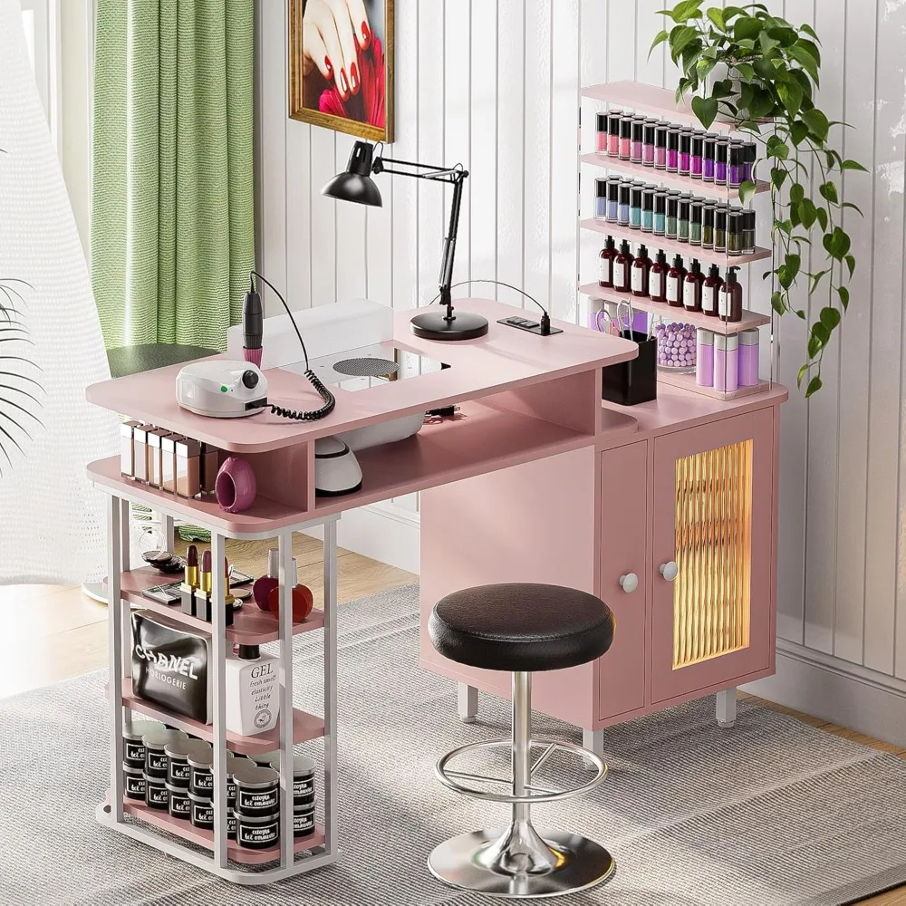 

Manicure Table with LED Light, Nail Desk Nail Tech Table w/Dust Collector & Charging Station, Nail Station w/Removable Acrylic