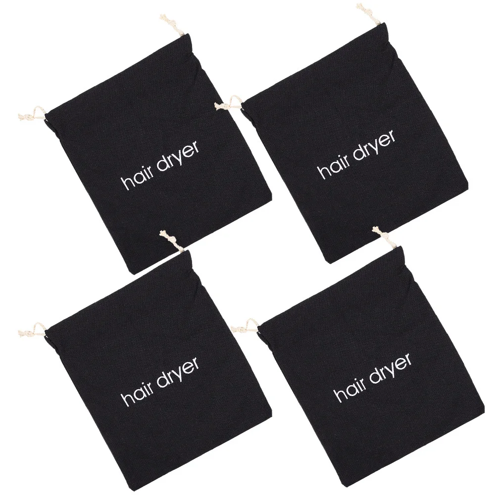 

4Pcs Embroidered Canvas Bag Hair Dryer Storage 330x300Black Drawstring Travel ganizer Reusable Durable Lightweight