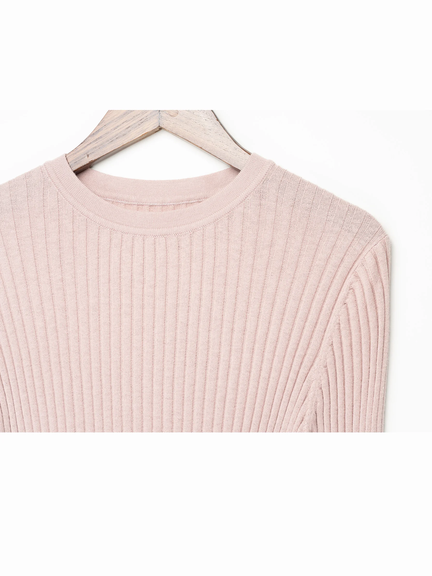 Lightweight Cropped Cotton Ribbed Sweater Women Slits Side Knitted Tops