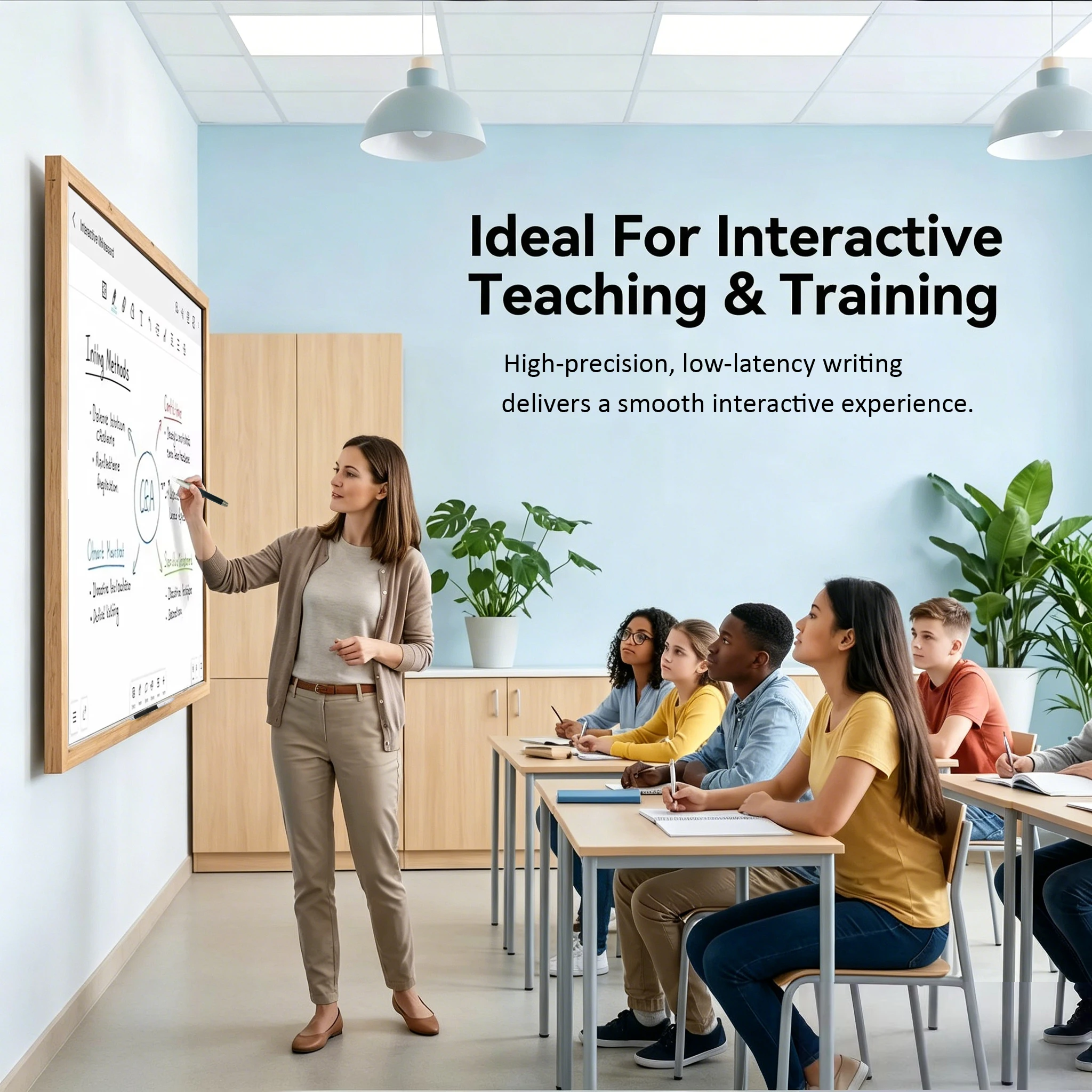 Large-screen Smart Interactive Teaching Featuring High-precision Low-latency Dual-pen Touch Simultaneous Multi-user Writing