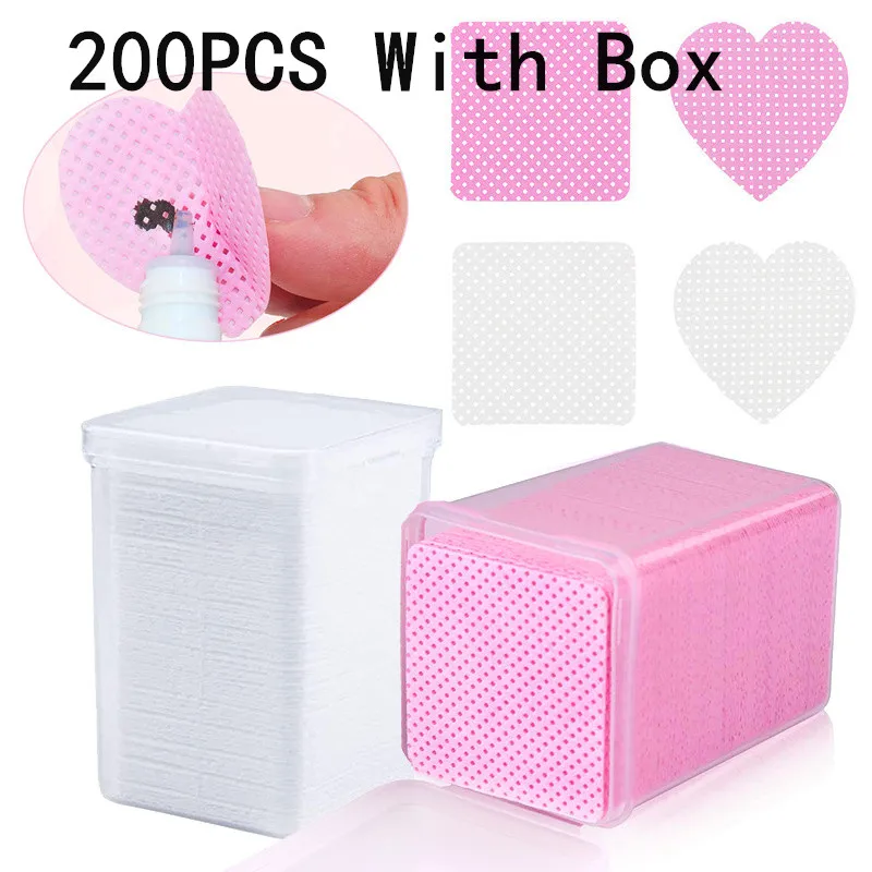 200pcs Nail Wipes With Box Lint Free Non-Woven Fabric Lash Glue Wipes Nail Polish Remover Wipes Use for Nail Polish Remover