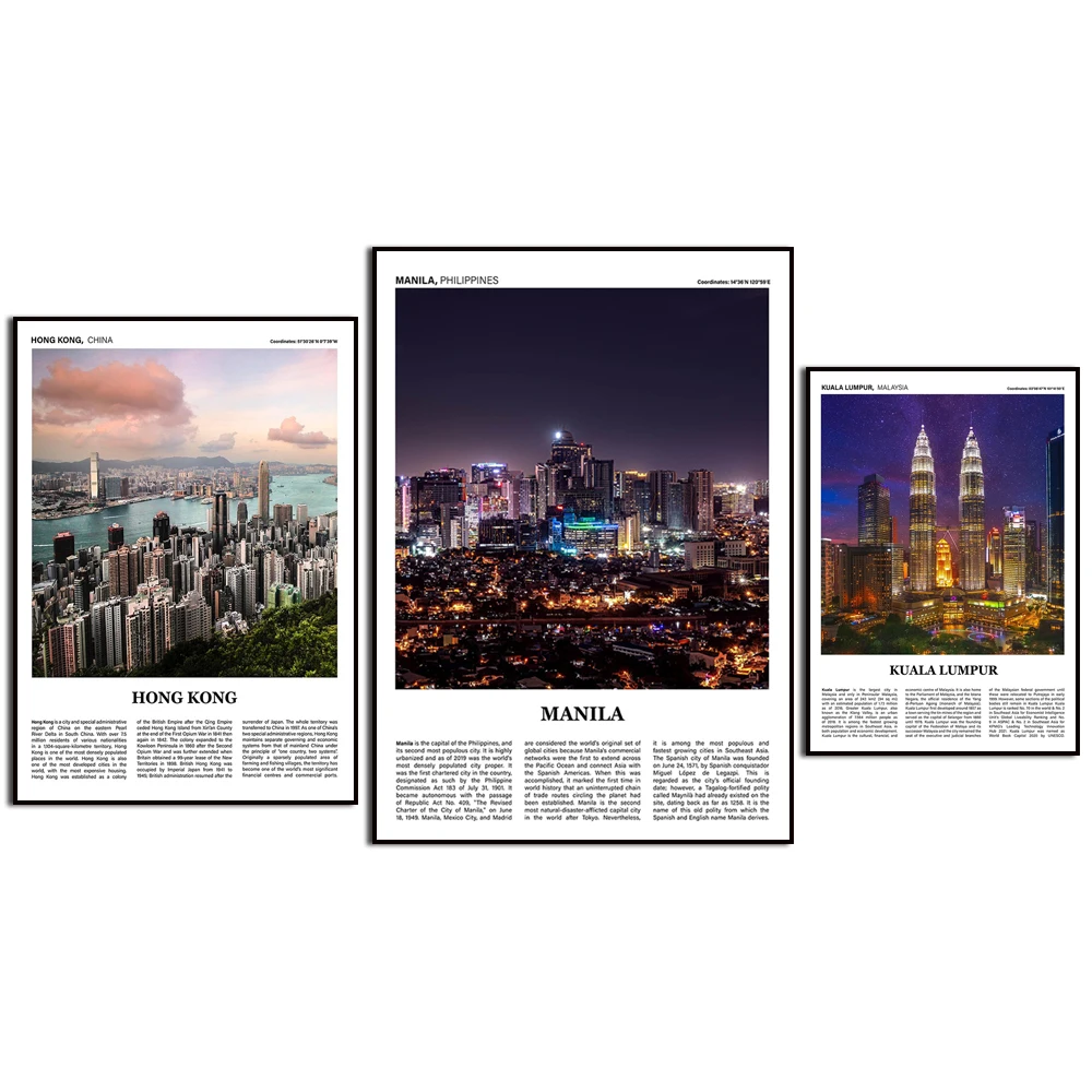 الصين هونغ كونغ تايبي شنغهاي تايلاند بانكوك فوكيت الهند مومباي مانيلا كوالالمبور سيتي سكيب السفر الجدار ملصق فني #1