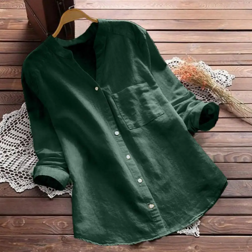 Camisa transpirable con cuello en V para mujer, blusa holgada de manga larga, Color sólido, ropa de calle Ideal para primavera y otoño