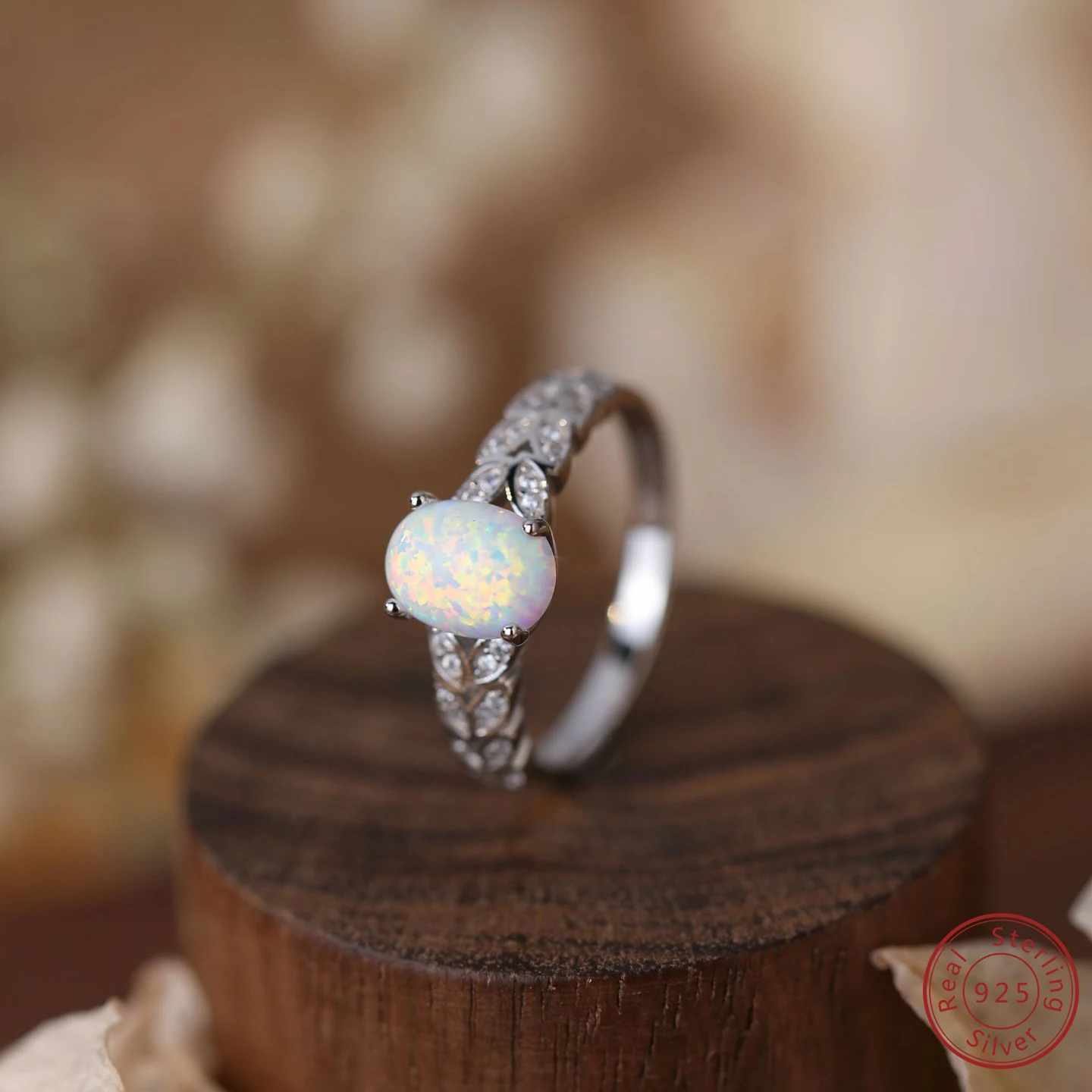 

2025 Hot Selling 100% 925 Pure Silver fashion Oval White Opal Women's Ring inlay 2 Rows of Symmetric Zircon Wedding Sweet Style
