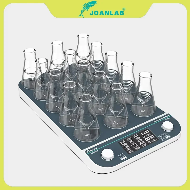 15-Position Magnetic Stirrer MMS15Max, 15x250ml/8x500ml, 50-1500rpm, Brushless Motor, Digital Timing Lab Stir Plate