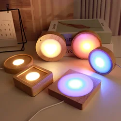 Wood Light Base Rechargeable Remote Control Wooden Led Light Rotating Display Stand Lamp Holder Lamp Base Art Ornament