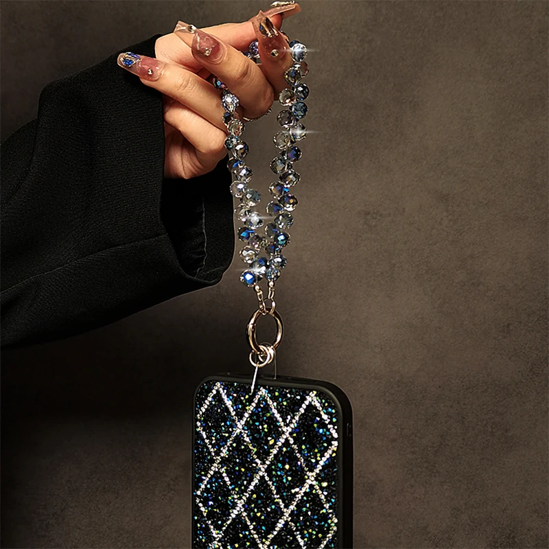 Luxury Glitter Crystal Diamond Wrist Strap Phone Charm Keychain Hanging Anti-lost Rope Glitter Rhinestone Bracelet Chain Lanyard