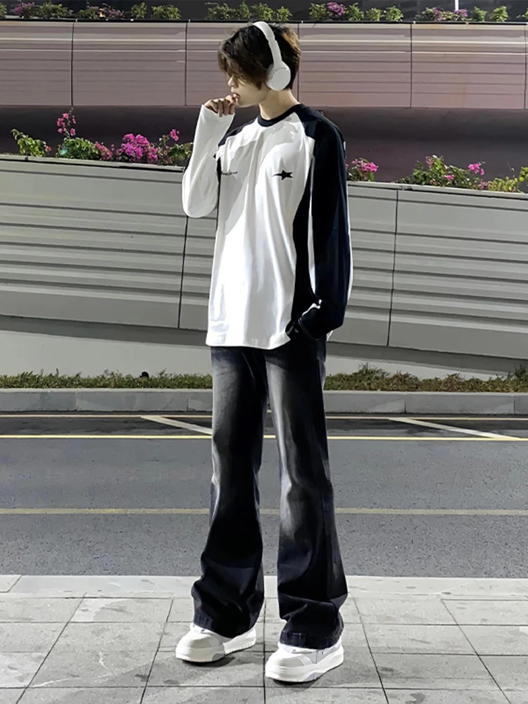 

Мужские джинсы-клеш Aduated Ey And Bla в американском стиле High Street Cleanfit, осенне-зимние, приталенные, прямые, из денима